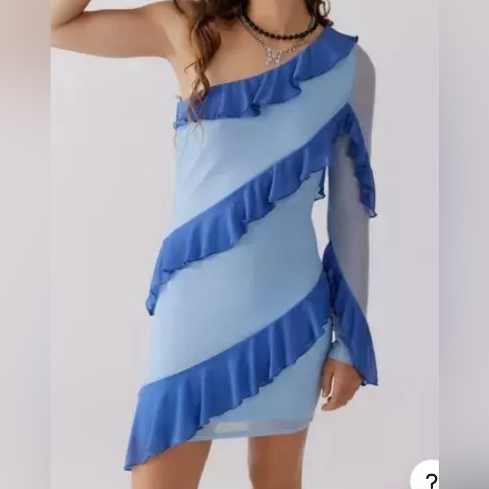 Blue Ruffle one Shoulder Dress, homecoming Dress, size medium